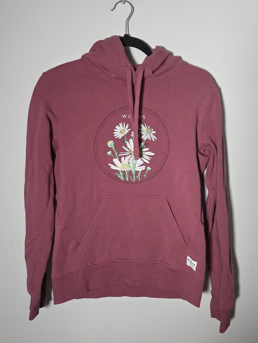 Woods Deco Rose Hoodie Size Small Floral Graphic Pullover Cotton Blend Pink